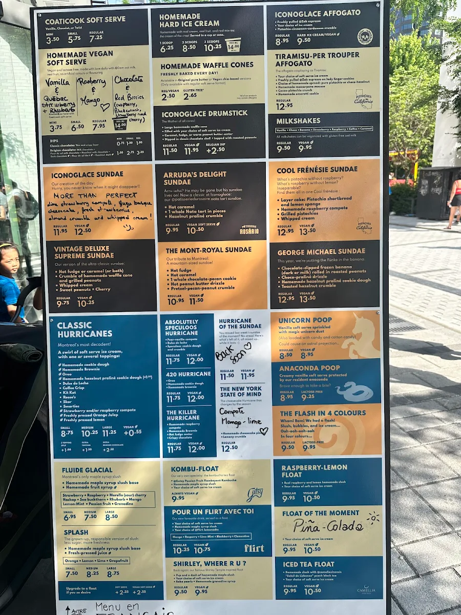 Menu, Iconoglace Esplanade Tranquille