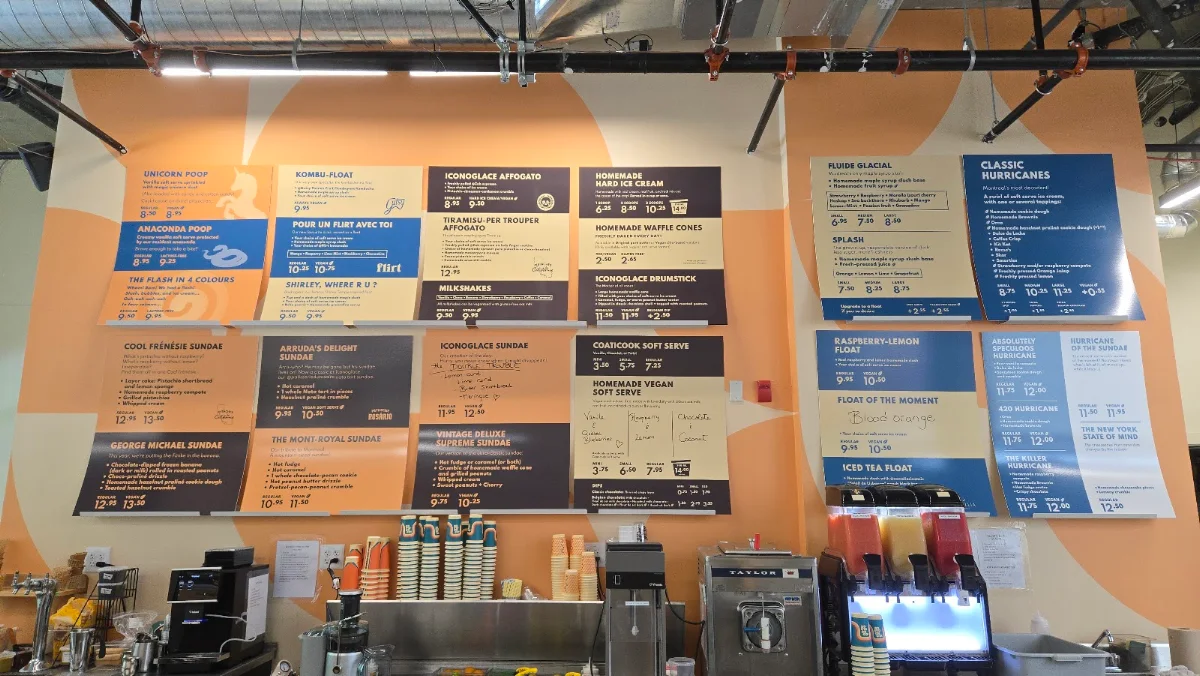 Menu, Iconoglace Esplanade Tranquille
