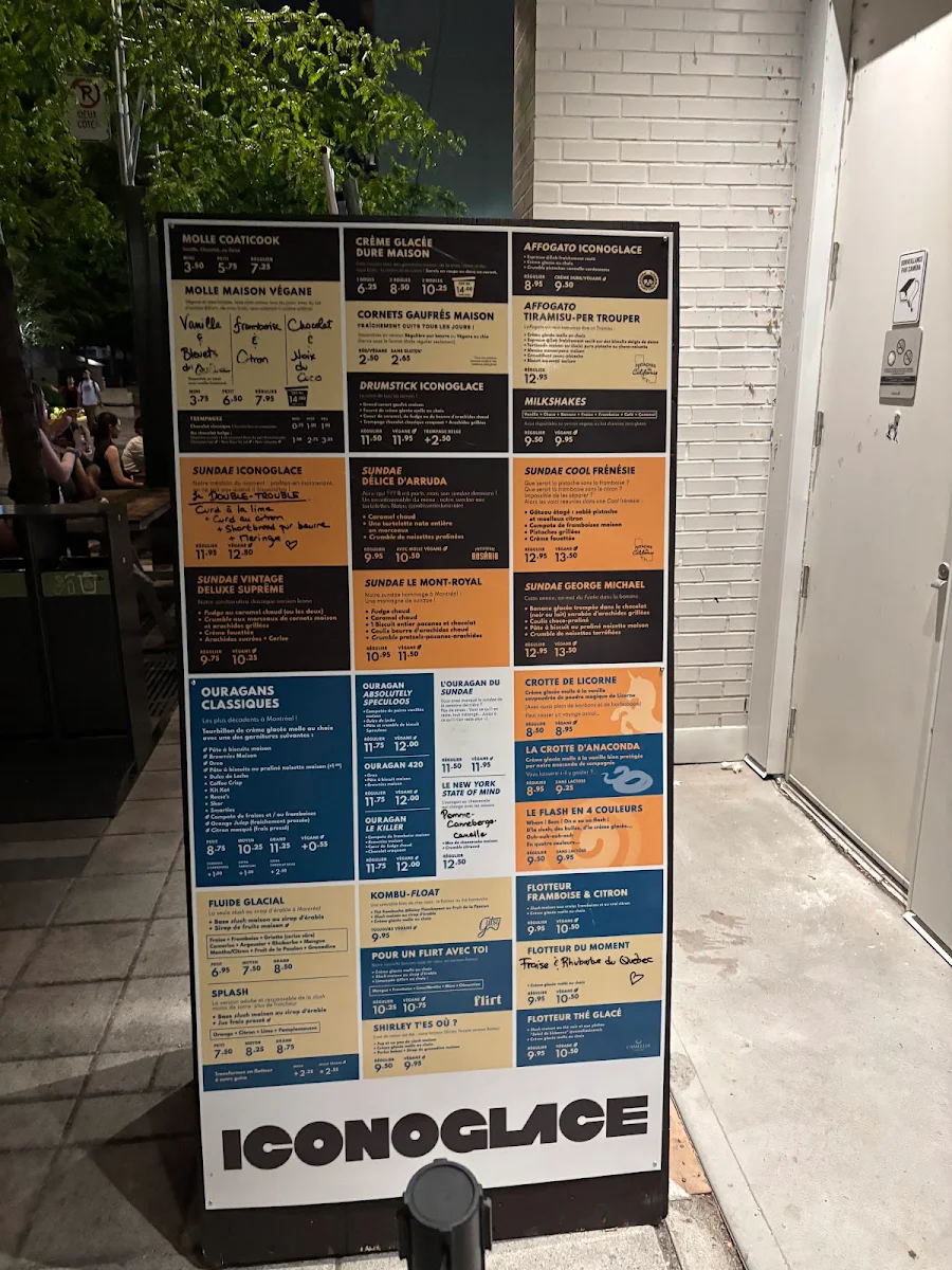 Menu, Iconoglace Esplanade Tranquille