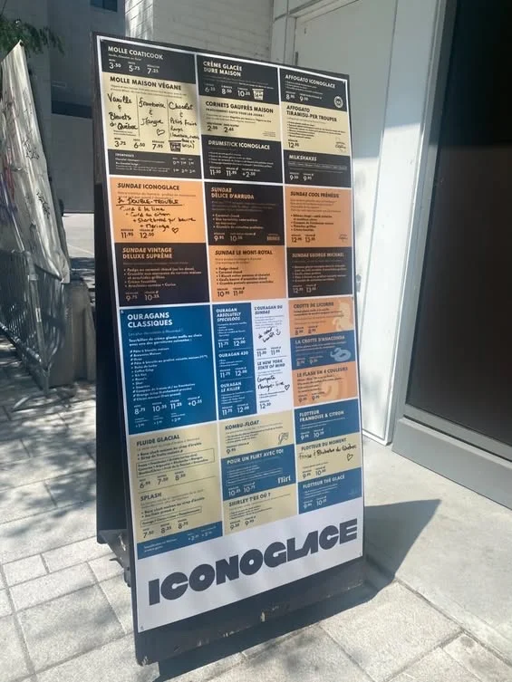 Menu, Iconoglace Esplanade Tranquille