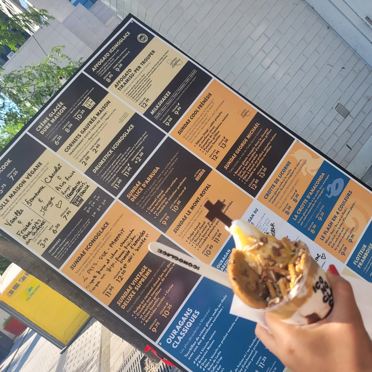 Menu, Iconoglace Esplanade Tranquille