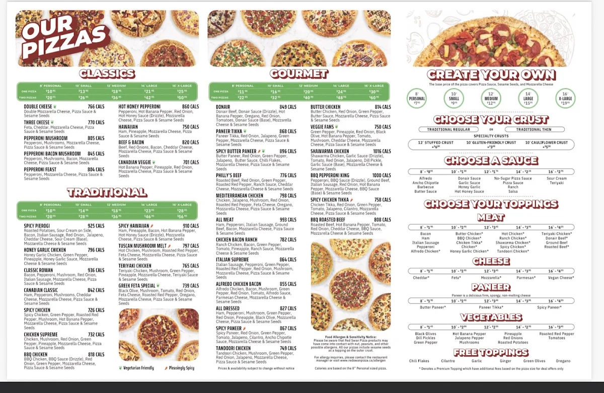 Menu, Red Swan Pizza - Edmonton Millwoods