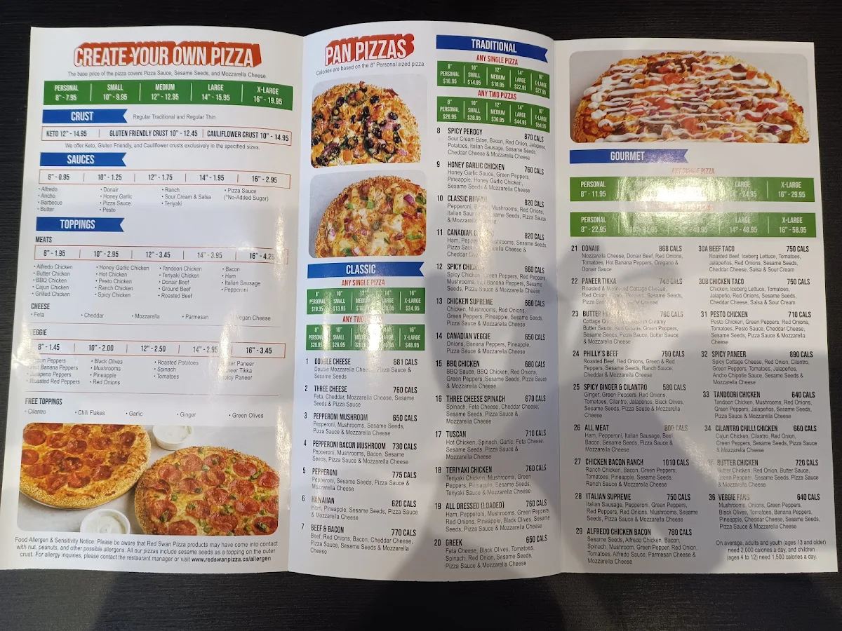 Menu, Red Swan Pizza - Edmonton Millwoods