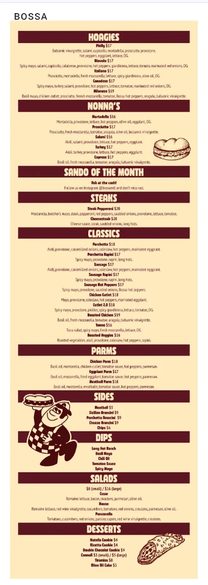 Menu, BOSSA Sandwicheria Prêt à manger
