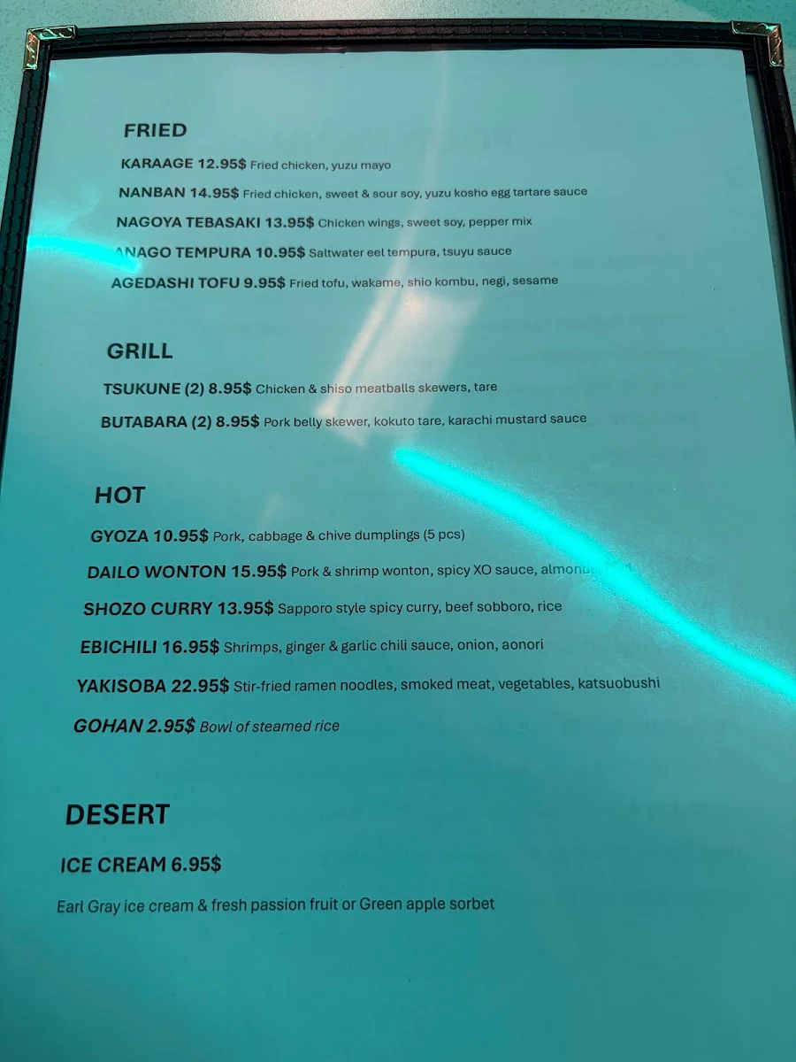 Menu, Neotokyo NAKAGIN