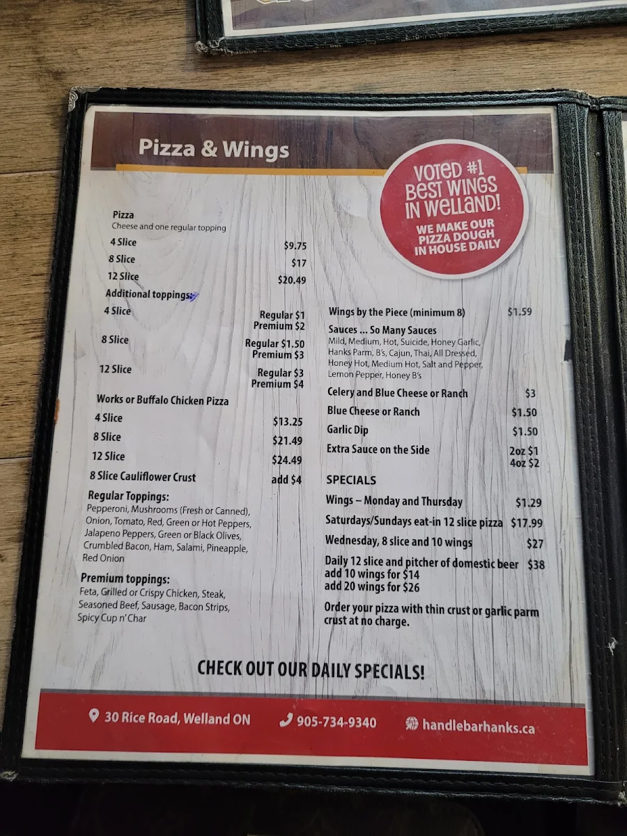 Menu, Handlebar Hanks Roadhouse