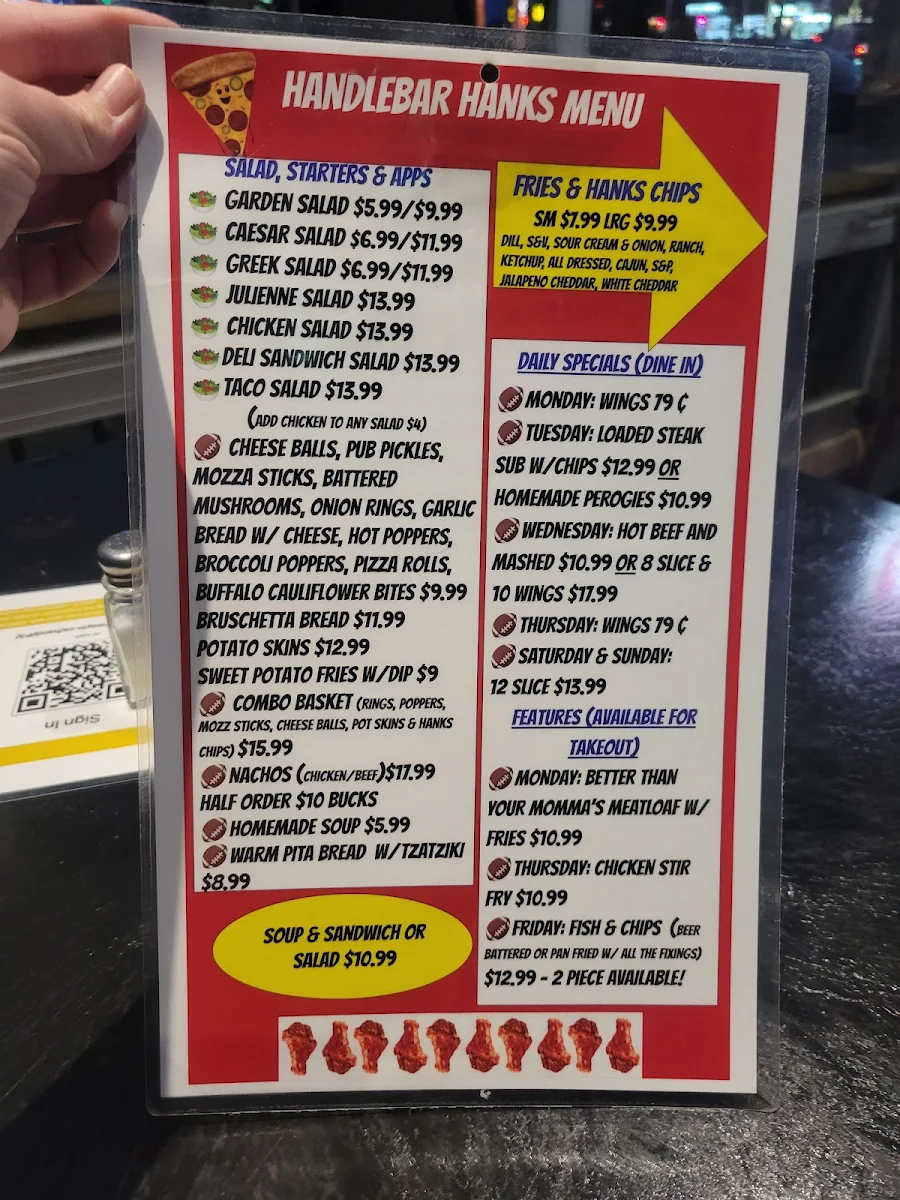 Menu, Handlebar Hanks Roadhouse