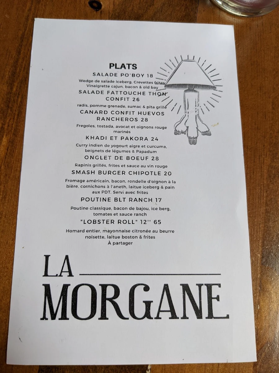 Menu, Bistro La Morgane