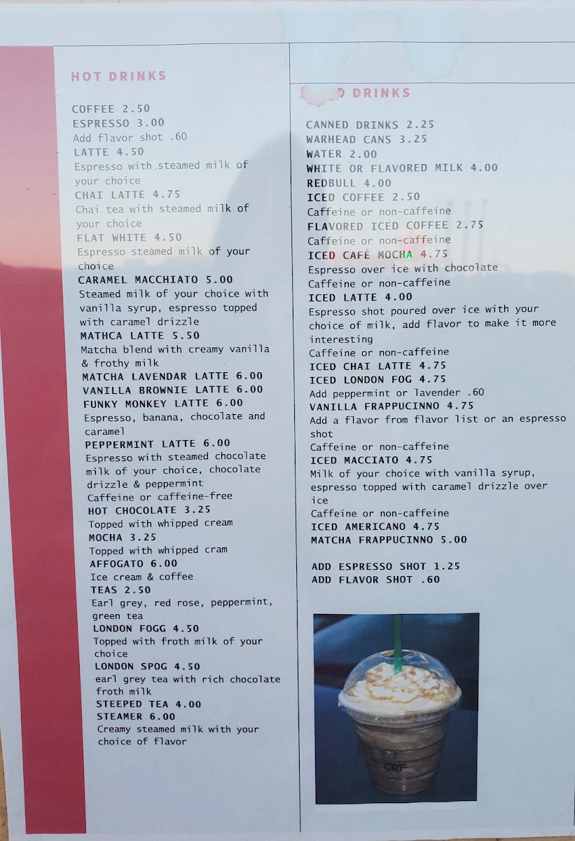 Menu, Scoops Dairy Bar Express