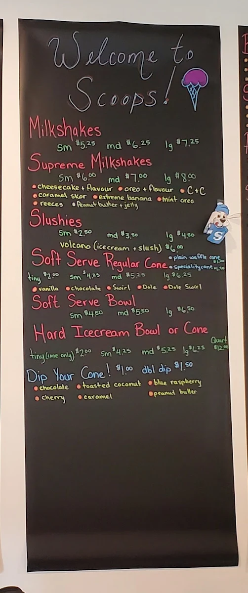Menu, Scoops Dairy Bar Express