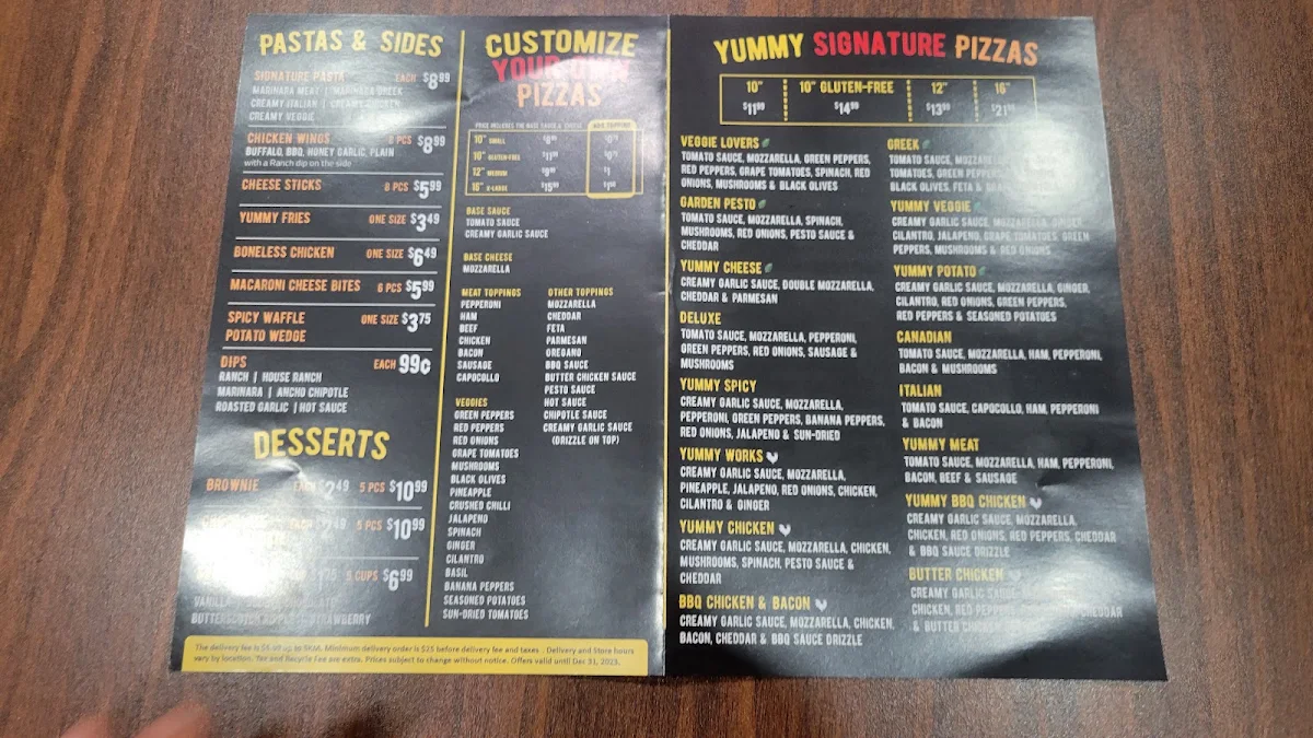Menu, Yummyslice Pizza