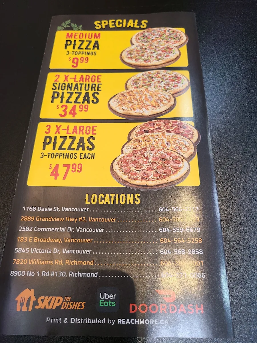 Menu, Yummyslice Pizza