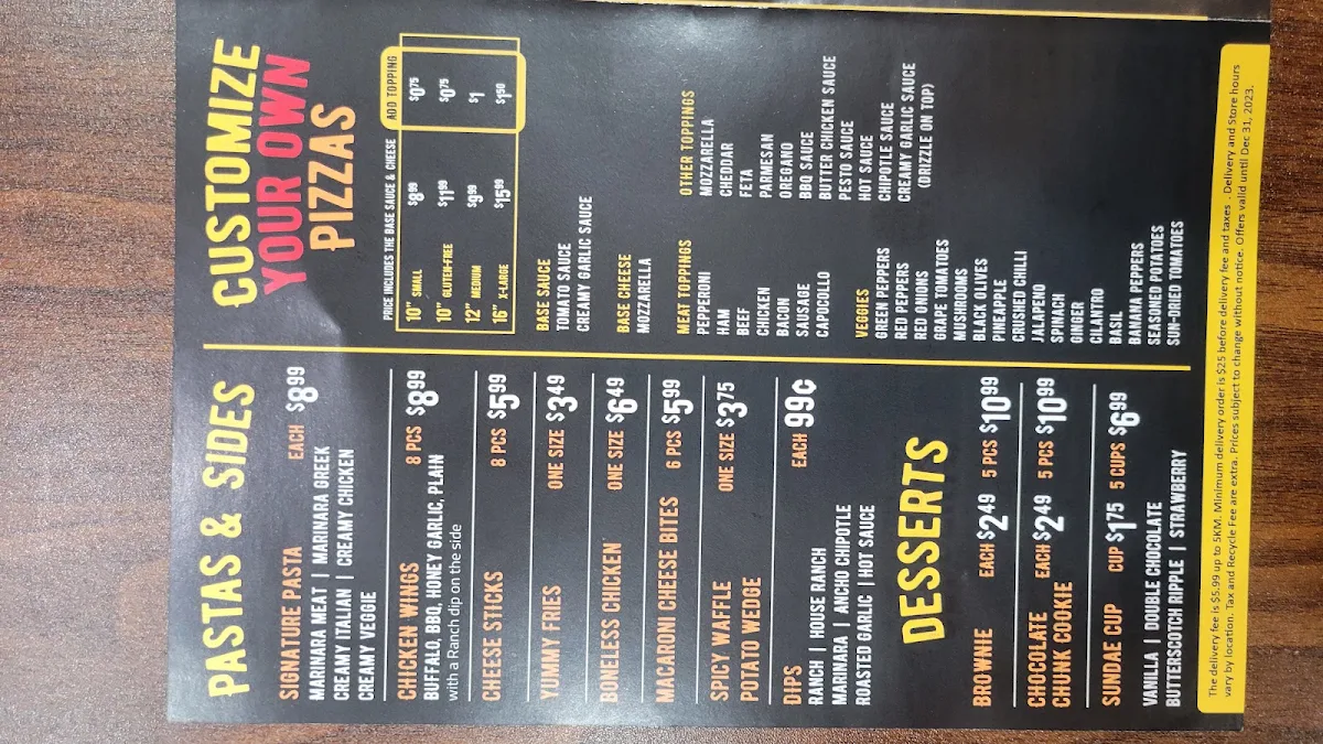 Menu, Yummyslice Pizza