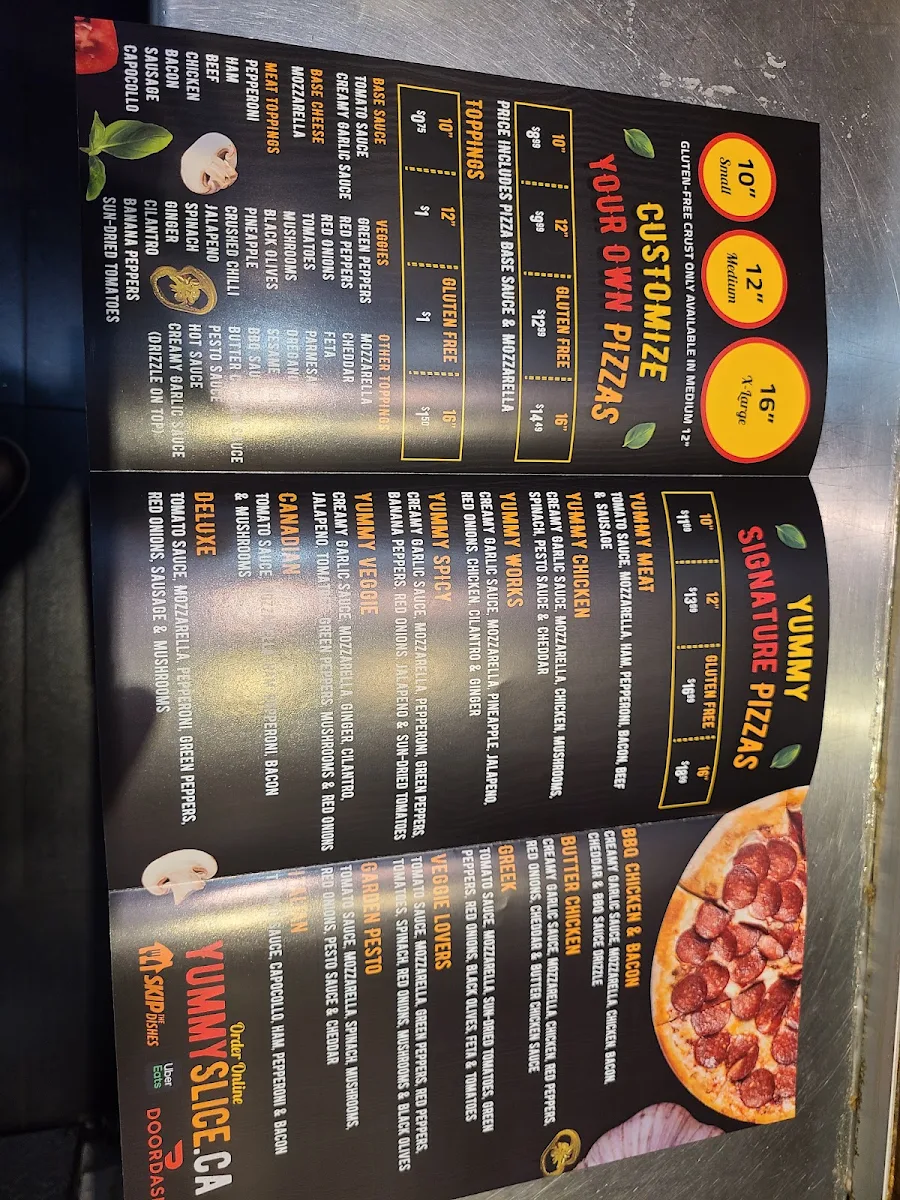 Menu, Yummyslice Pizza
