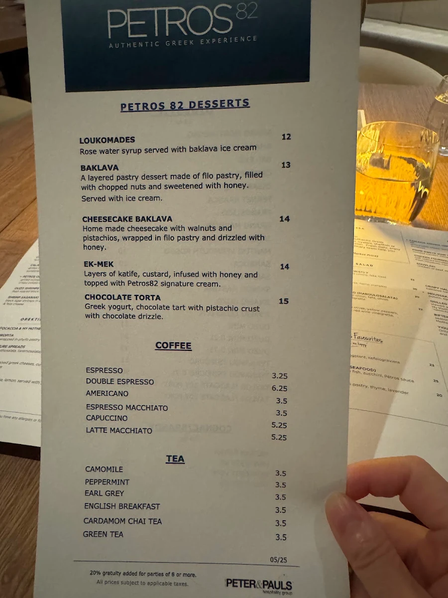 Menu, Petros82 Restaurant Don Mills