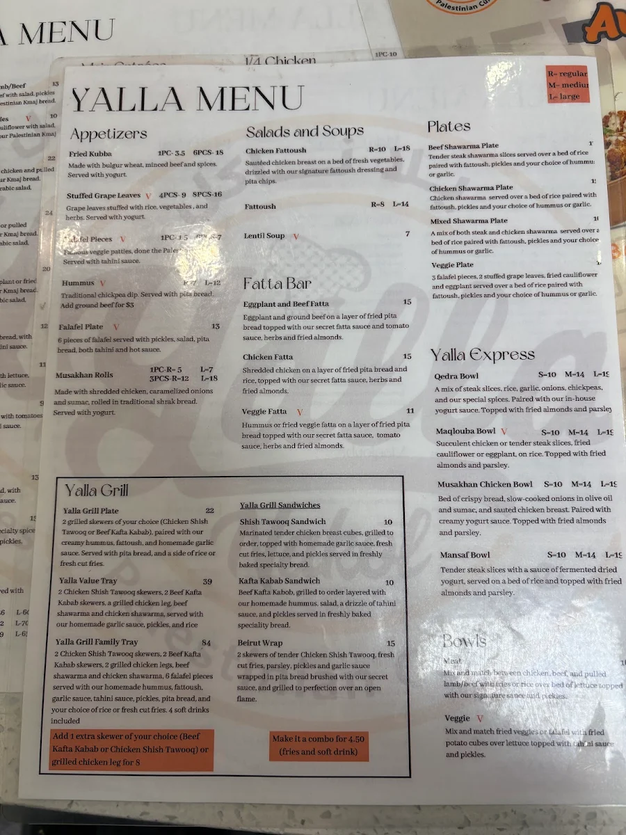 Menu, Yalla Nakol