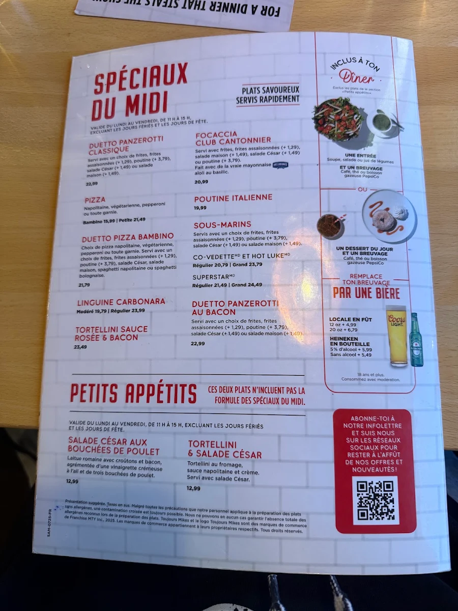 Menu, Toujours Mikes