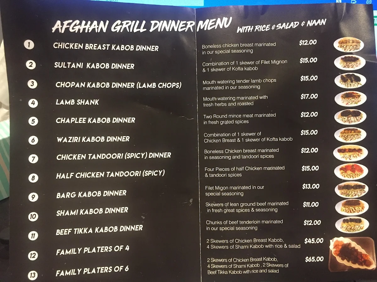 Menu, Afghan Grill