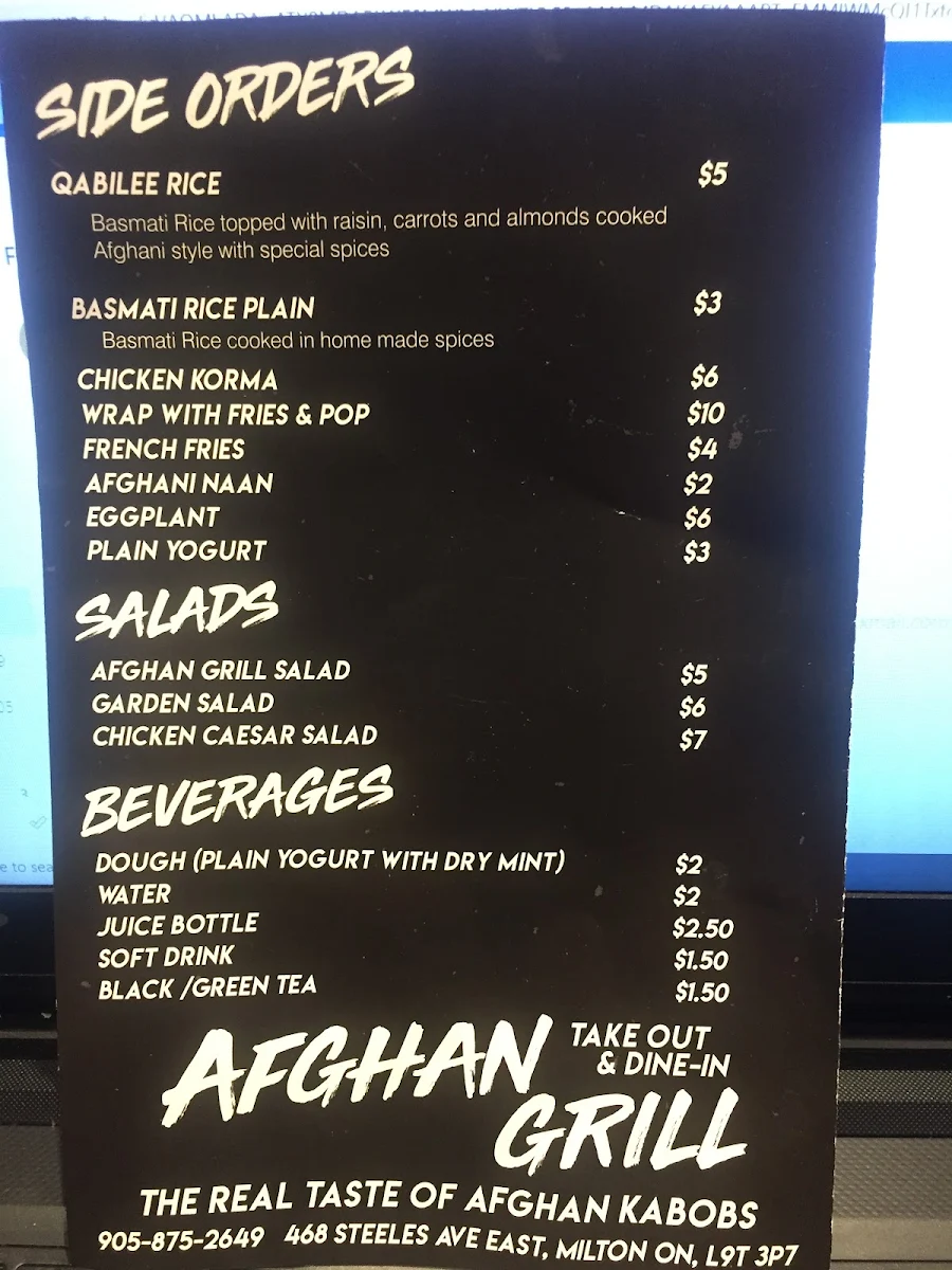 Menu, Afghan Grill