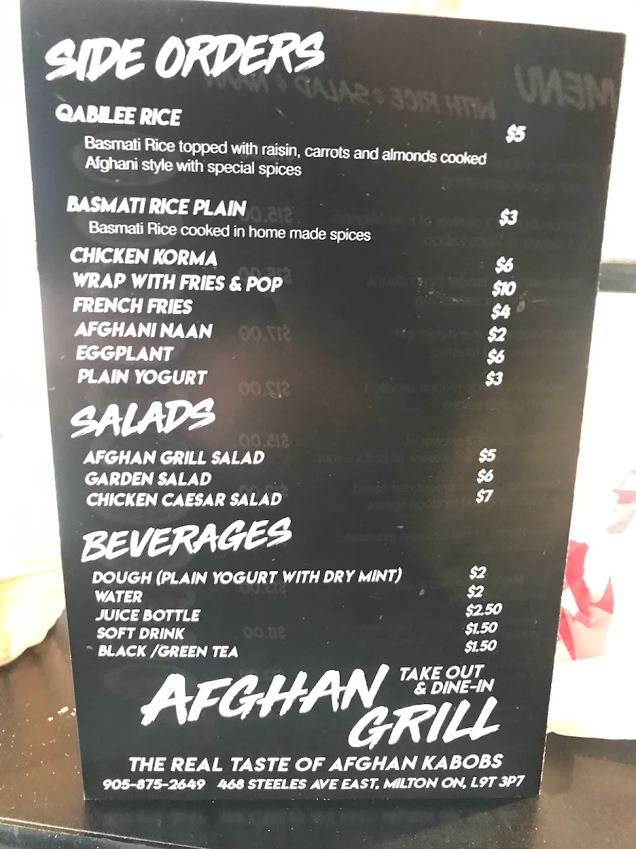 Menu, Afghan Grill