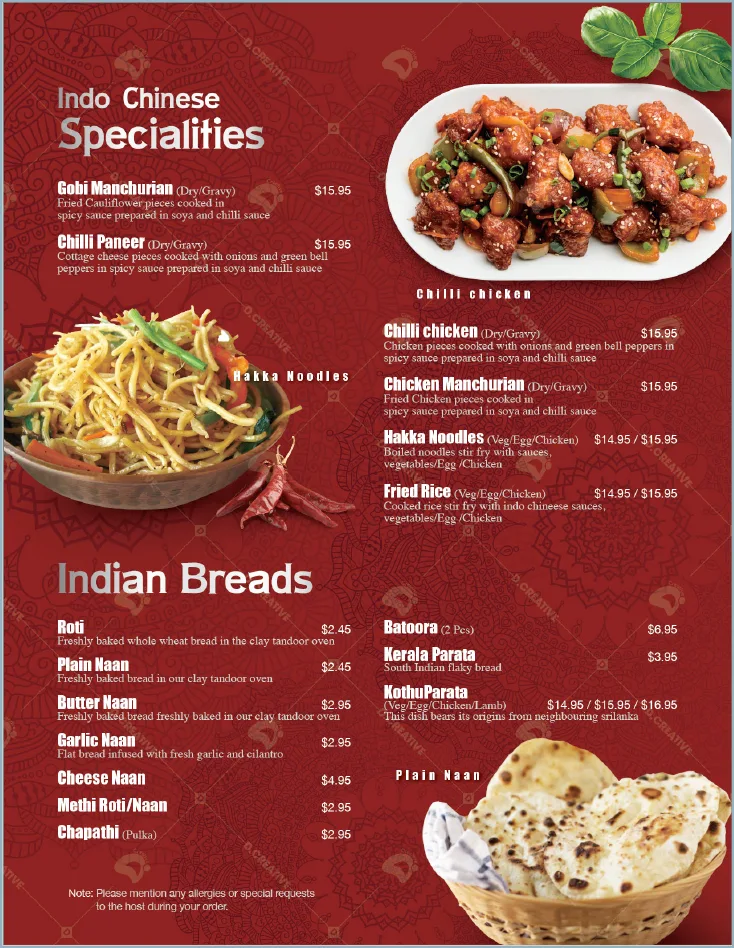 Menu, Raj Palace Restaurant