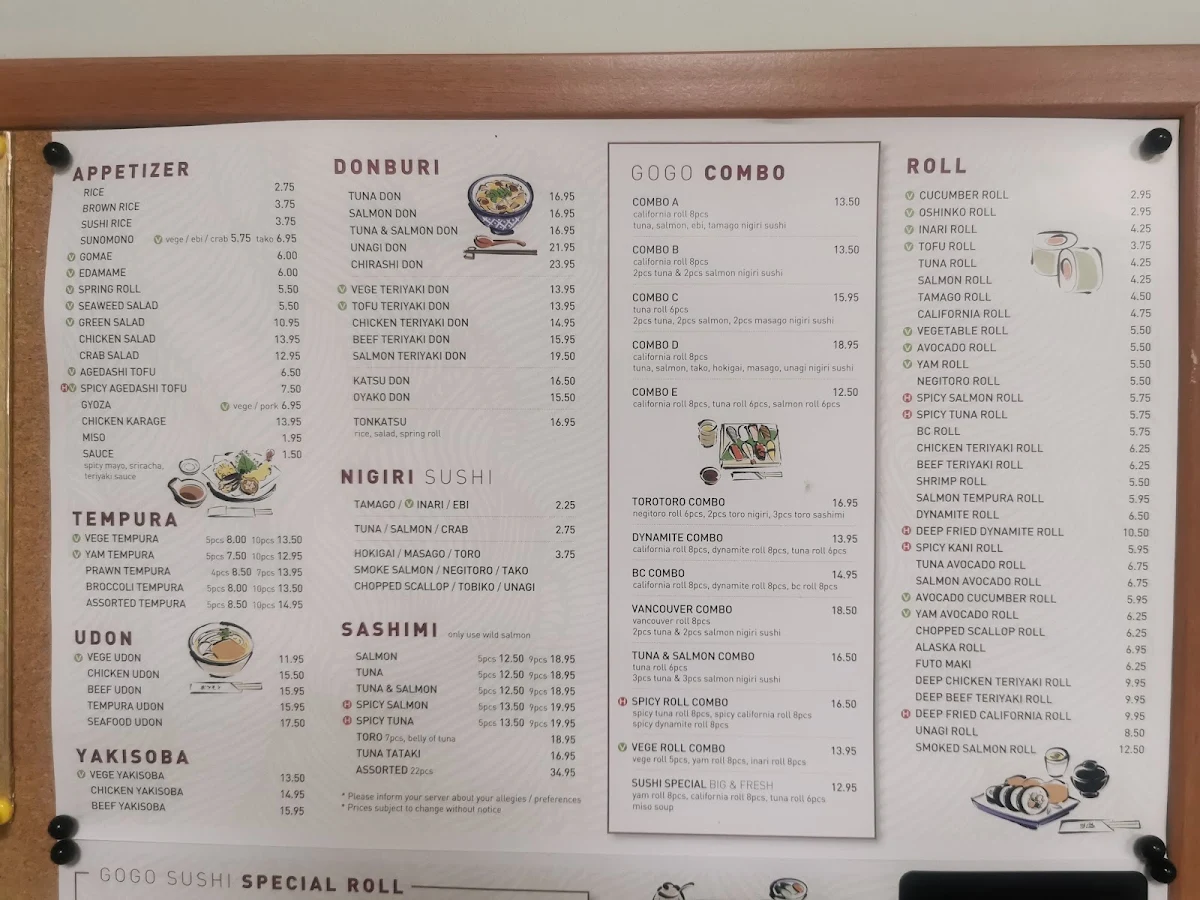 Menu, GoGo Sushi