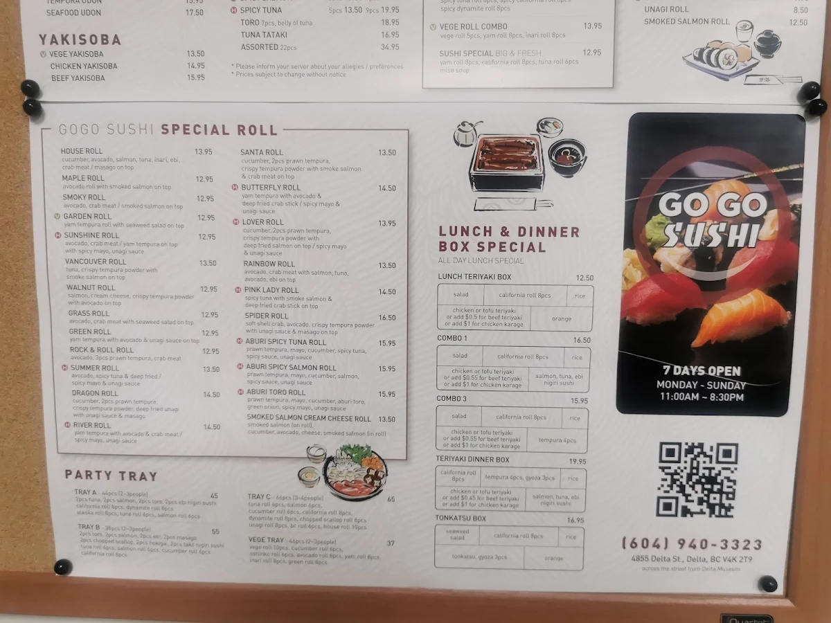 Menu, GoGo Sushi