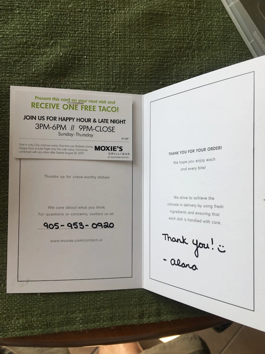 Menu, Moxies Newmarket Restaurant