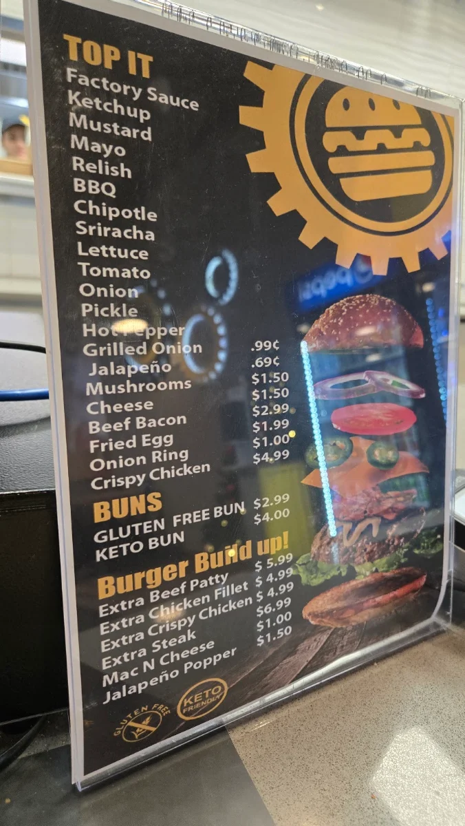Menu, Burger Factory