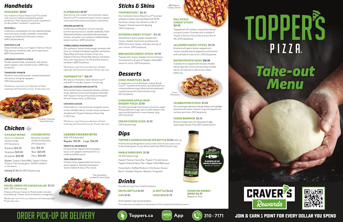 Menu, Topper's Pizza — Trenton