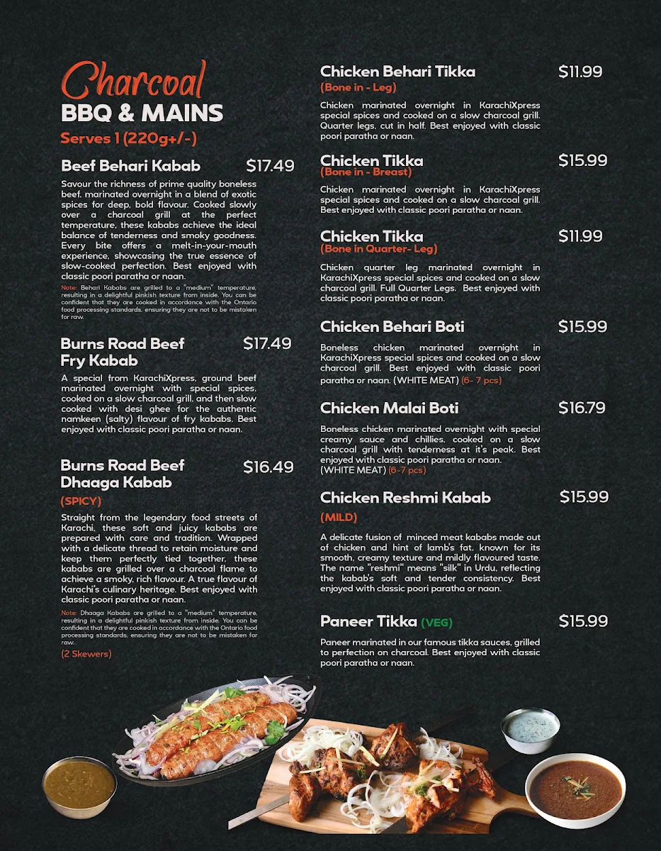 Menu, KarachiXpress - Mississauga