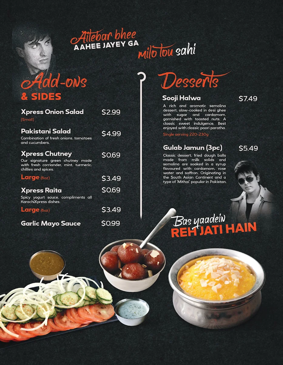 Menu, KarachiXpress - Mississauga