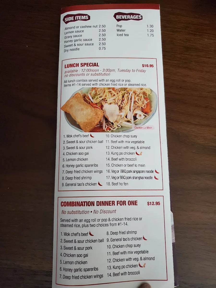 Menu, Wok Chef