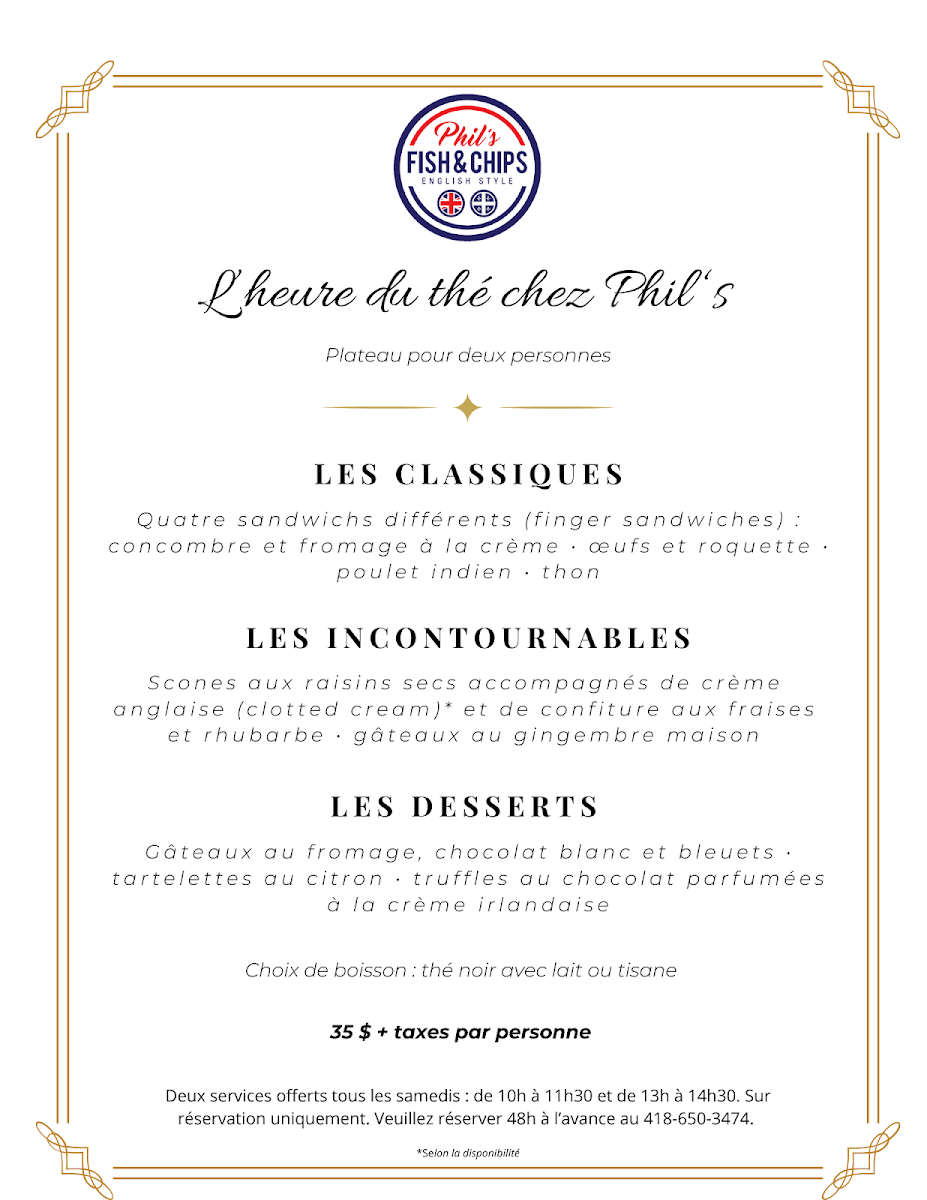 Menu, Phil's Fish & Chips