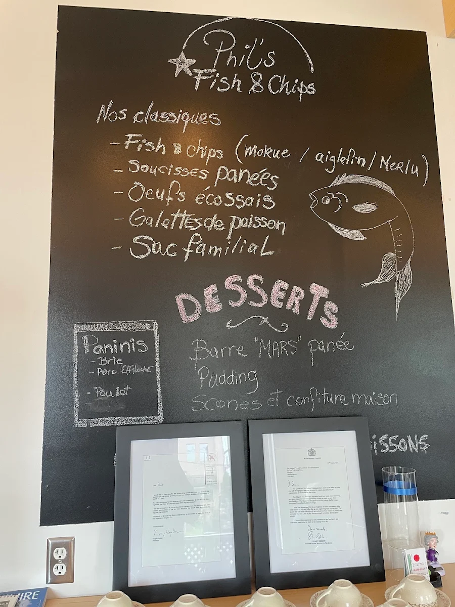 Menu, Phil's Fish & Chips