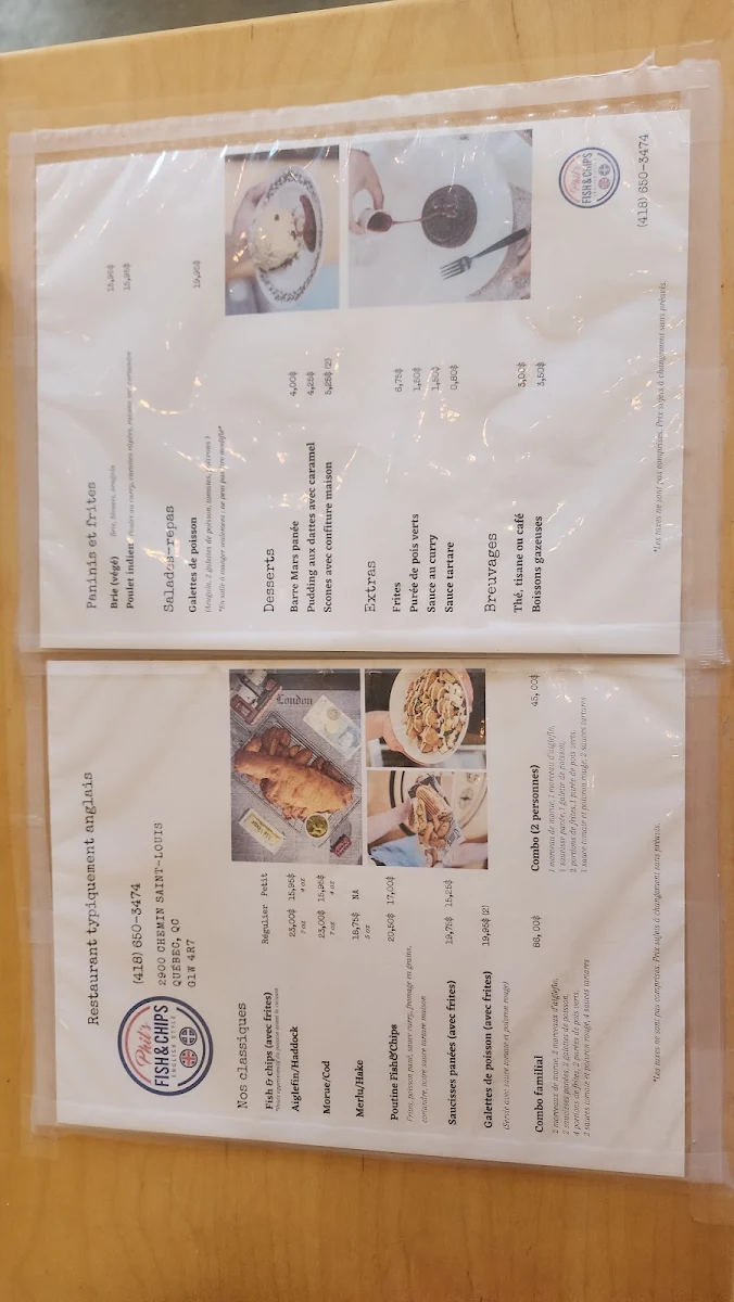 Menu, Phil's Fish & Chips