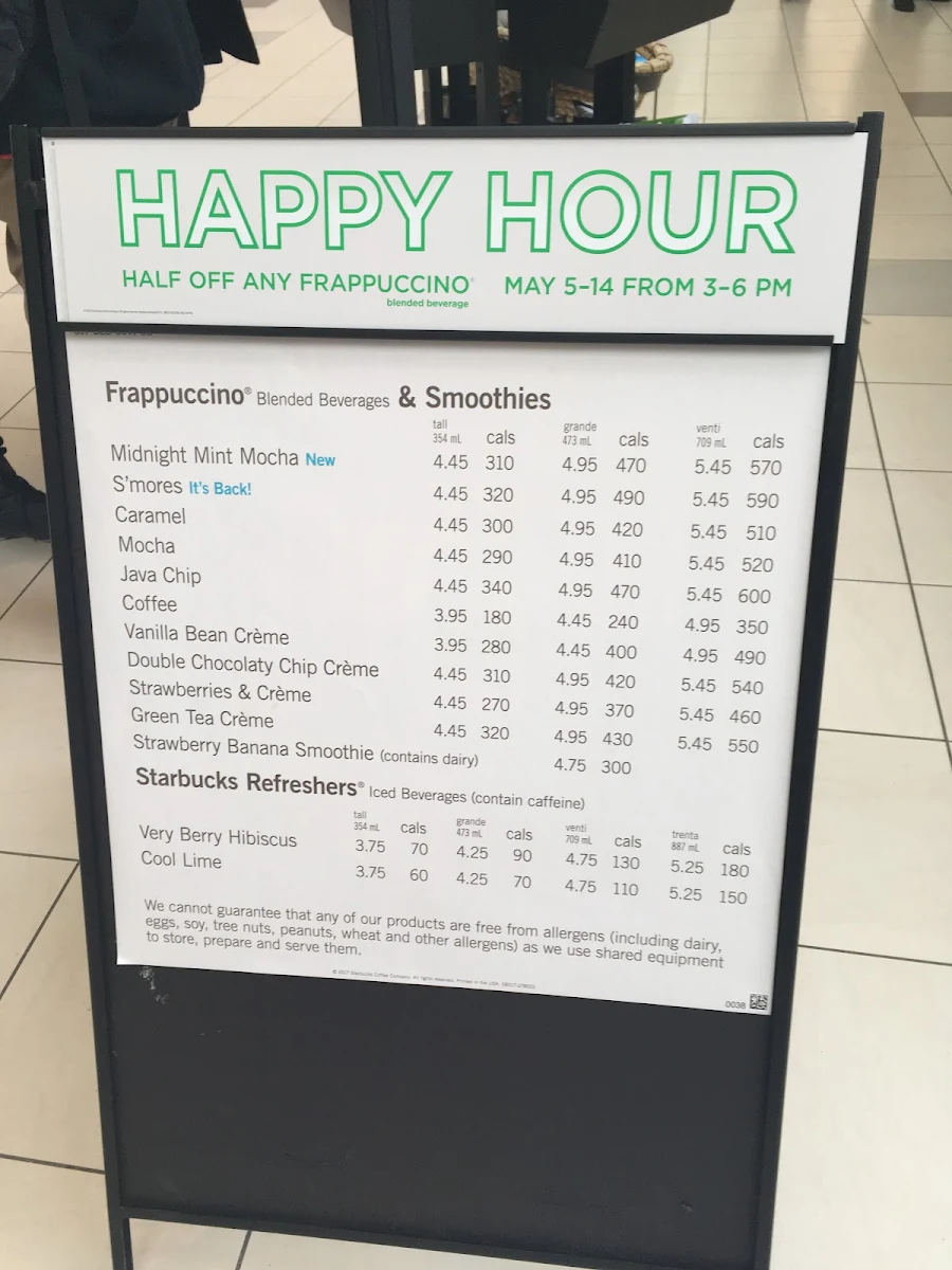Menu, Starbucks Coffee Company