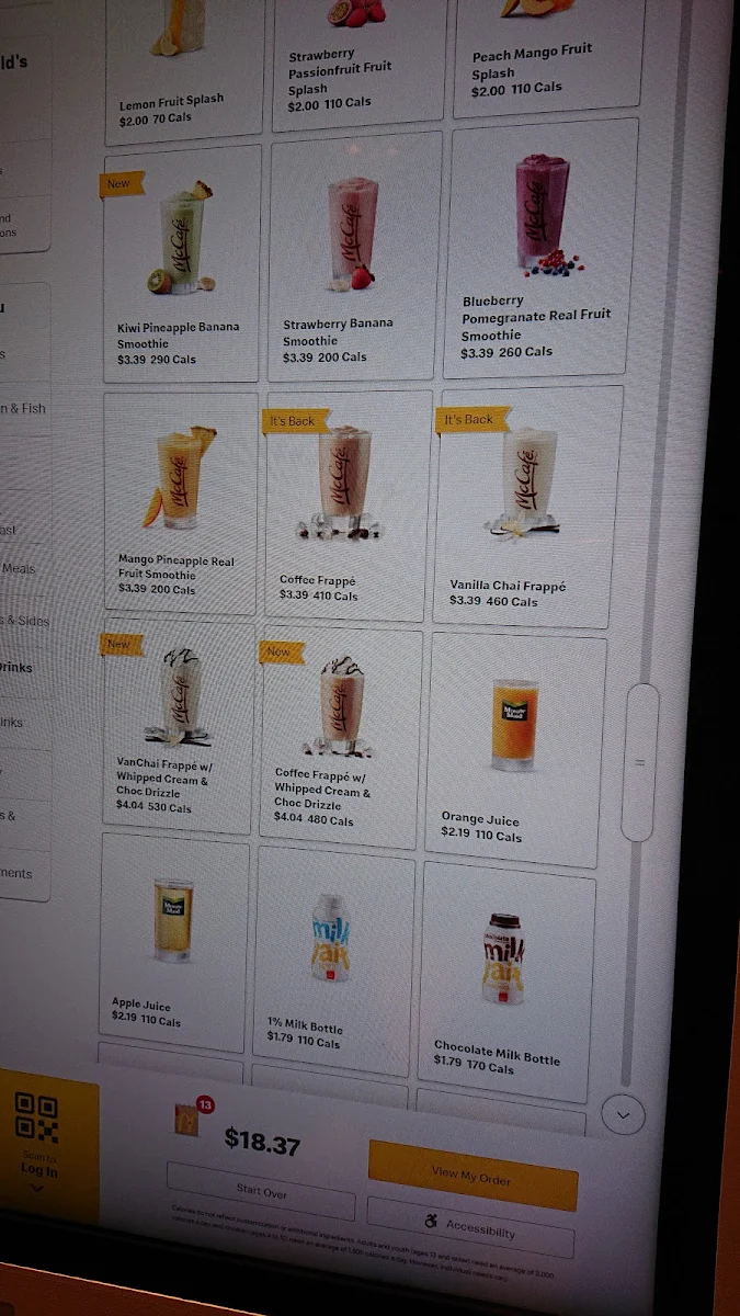 Menu, McDonald's