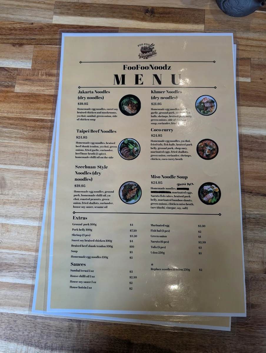 Menu, FooFooNoodz