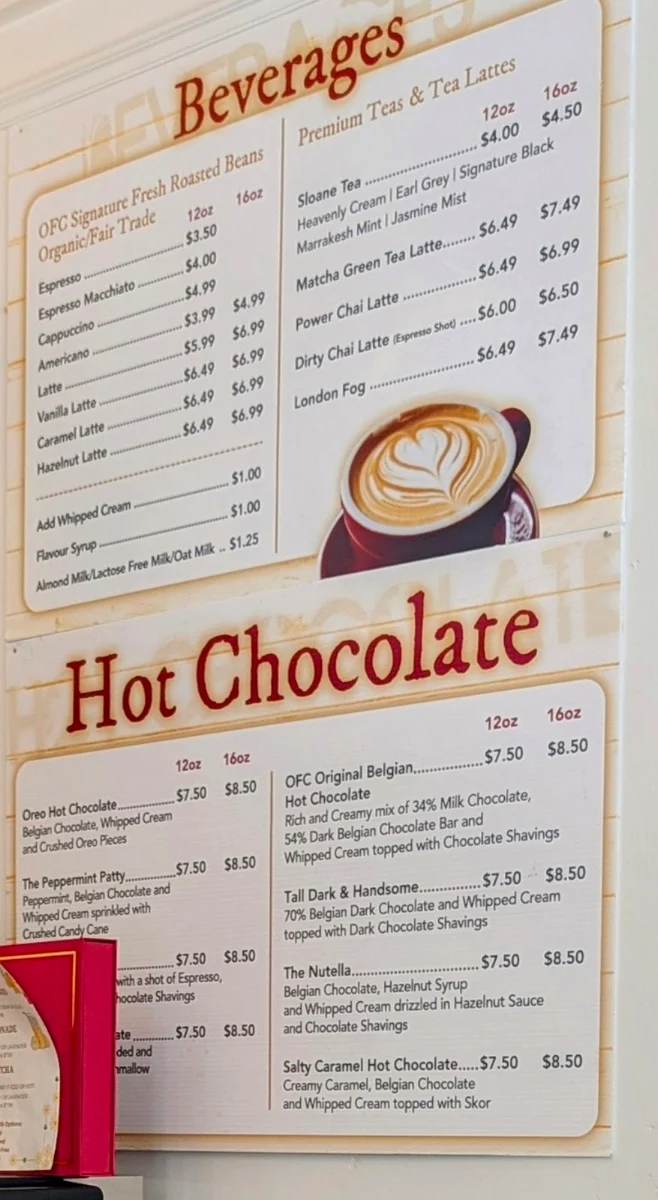 Menu, Old Firehall Confectionery
