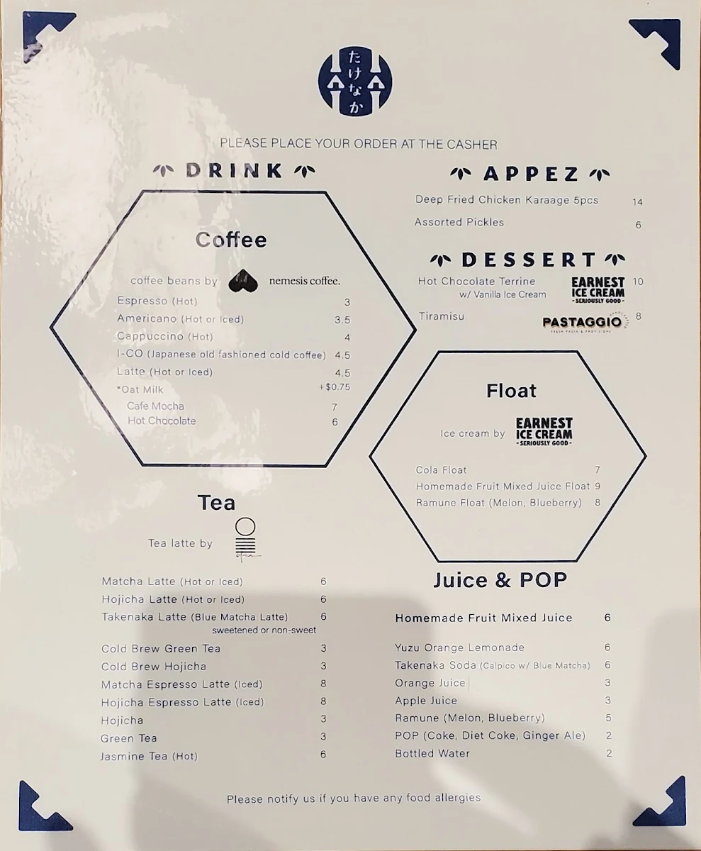 Menu, Takenaka