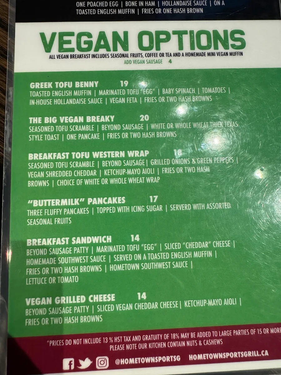 Menu, Hometown Sports Grill