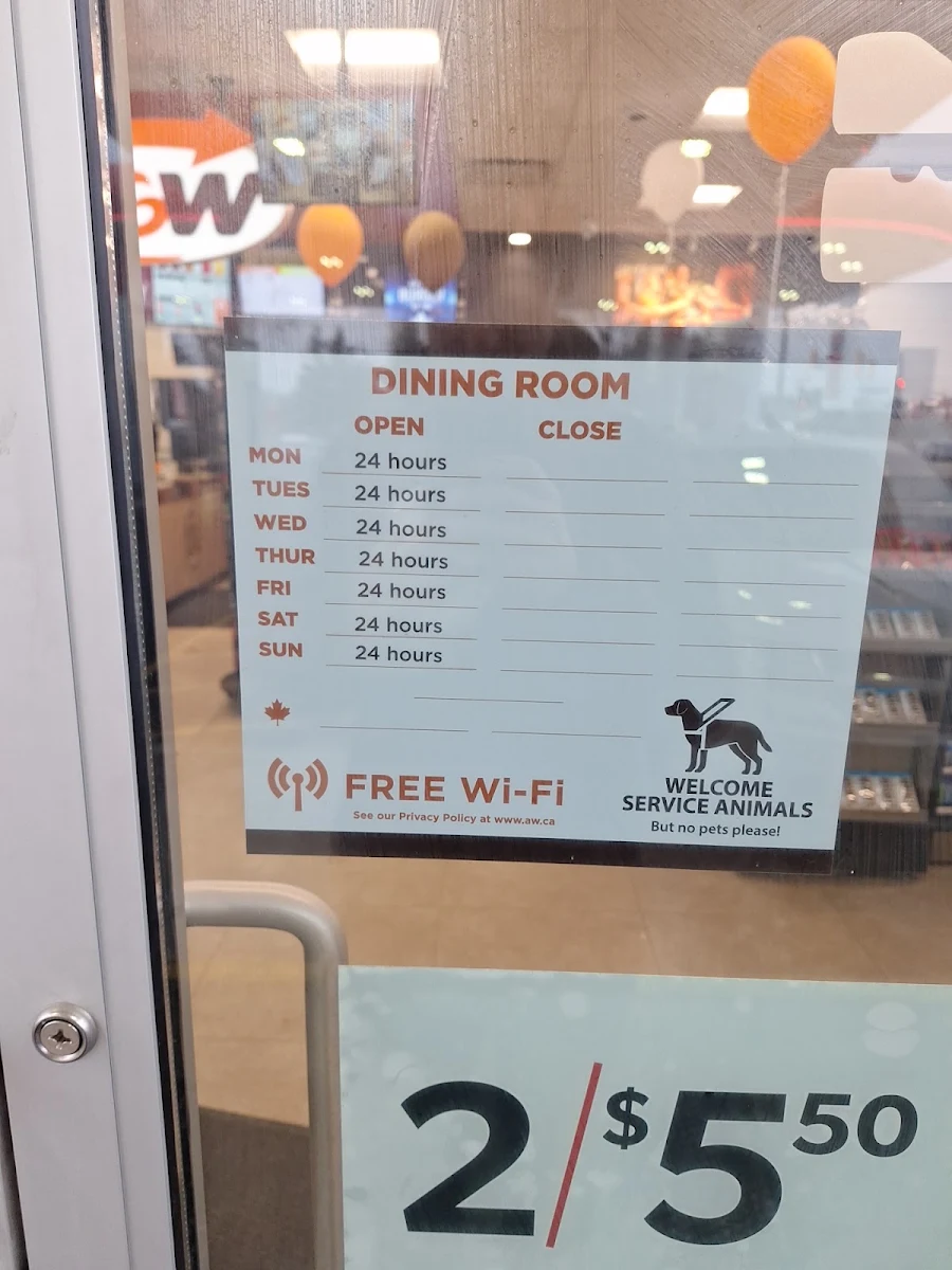 Menu, A&W Canada