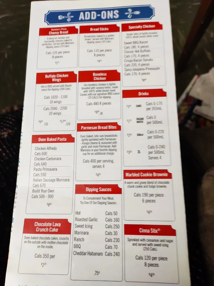 Menu, Domino's Pizza