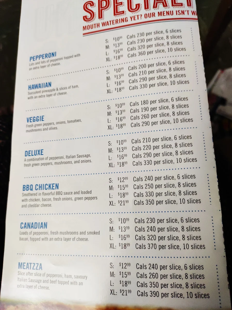 Menu, Domino's Pizza