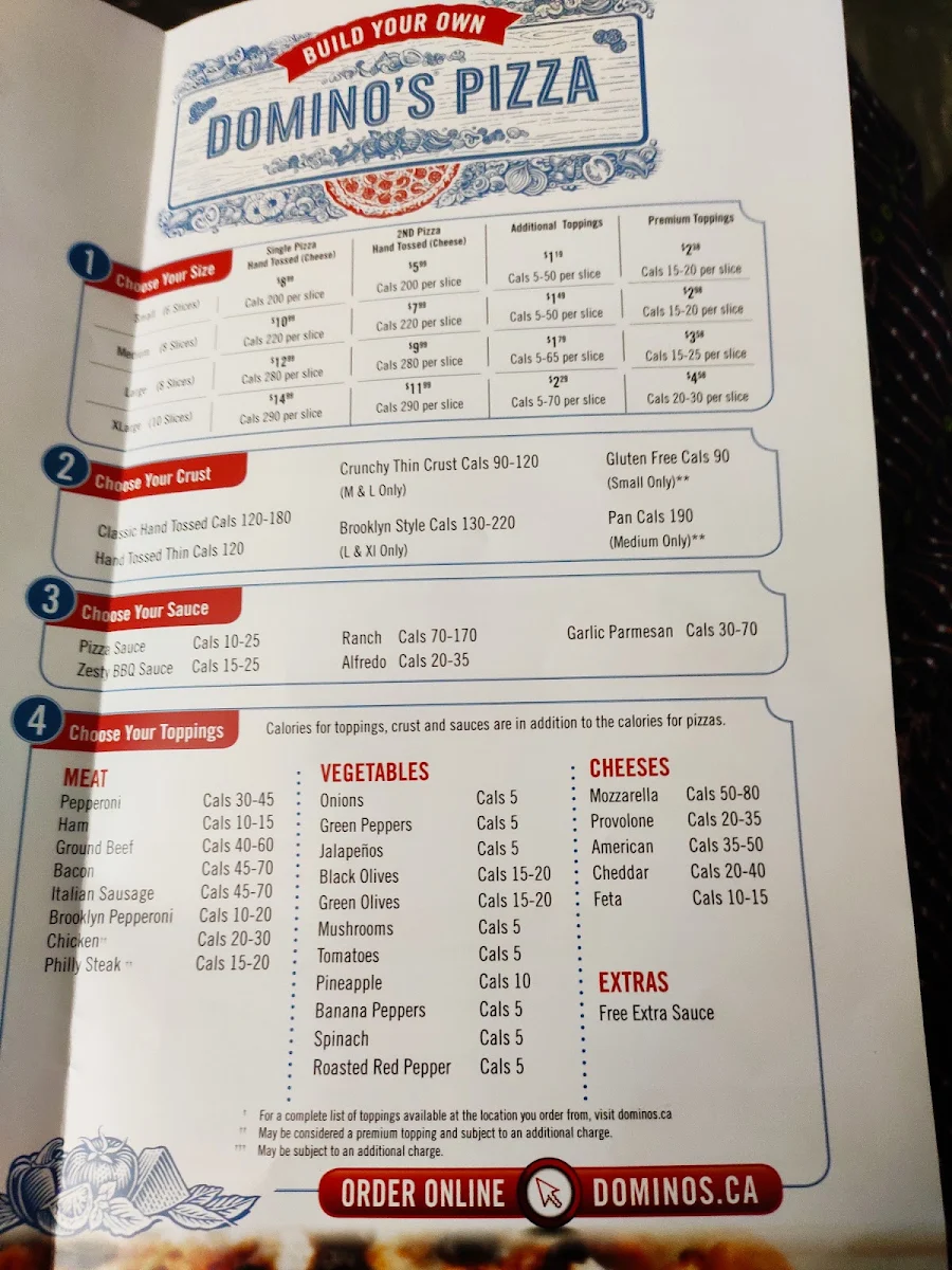Menu, Domino's Pizza