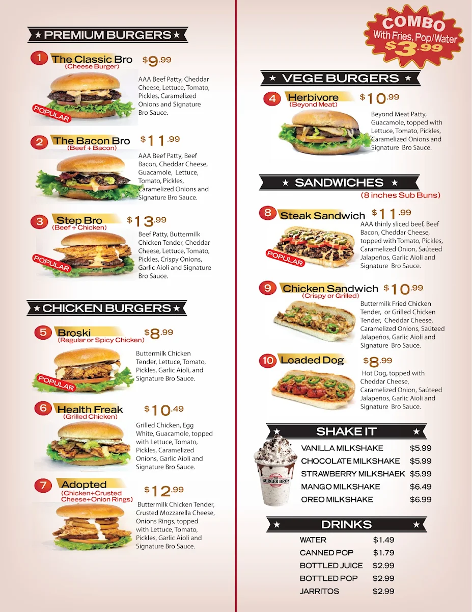 Menu, The Burger Bros (BLOOR)