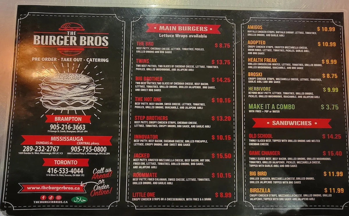 Menu, The Burger Bros (BLOOR)