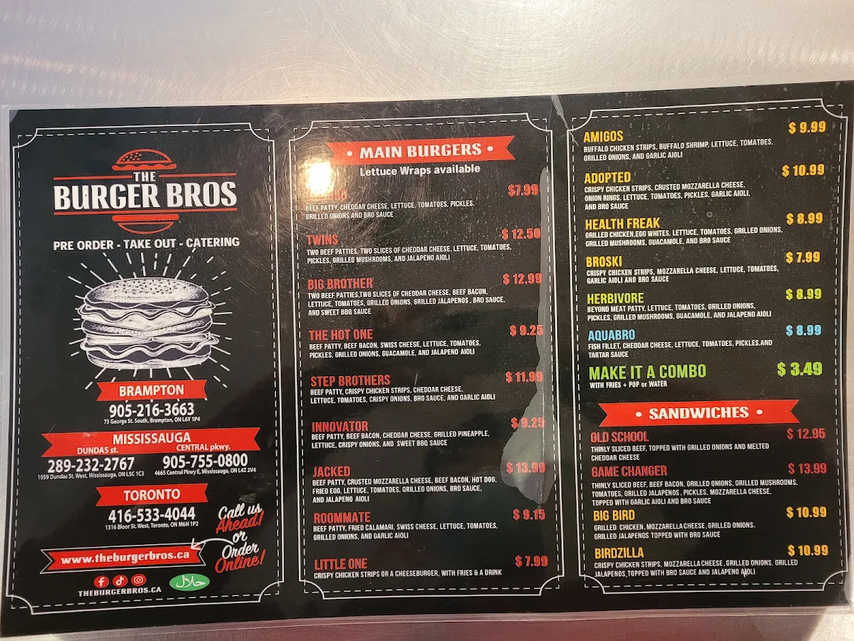 Menu, The Burger Bros (BLOOR)