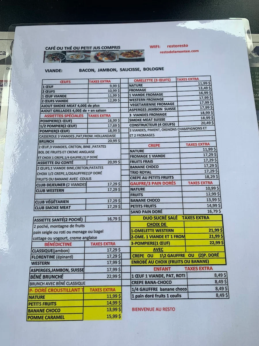 Menu, Resto de la Montée